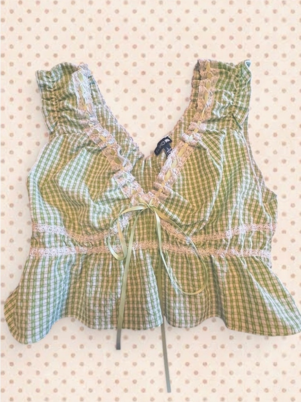 Cider Gingham Peplum Camisole in Green & Pink